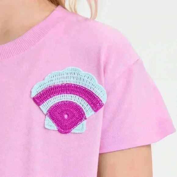 Girls' Short Sleeve Shell Applique Detail Boxy-Cat & Jack Lavender Large Mermaid - Picture 2 of 6